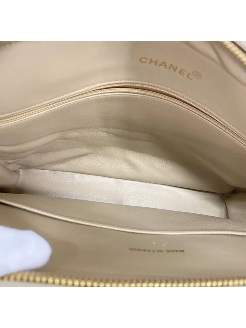 Chanel Shoulder Bag Suede Beige Gold